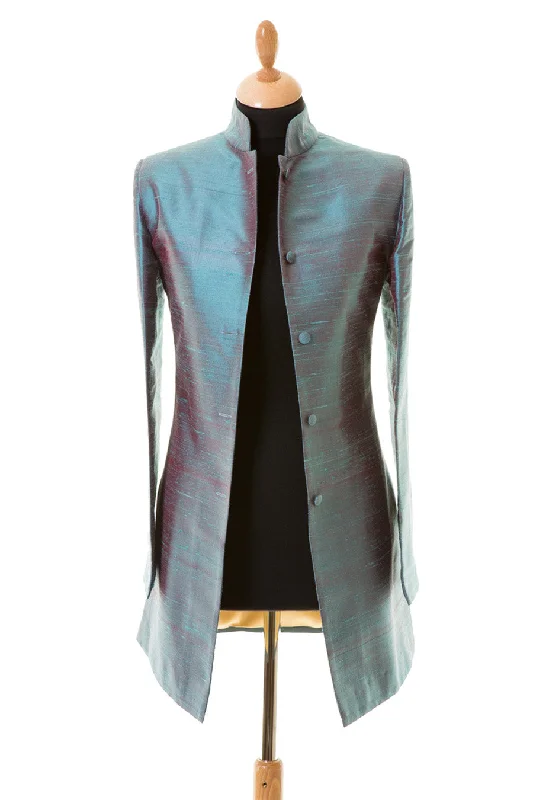 Long Nehru Jacket in Smokey Blue Bomber Jacket Anorak Windbreaker