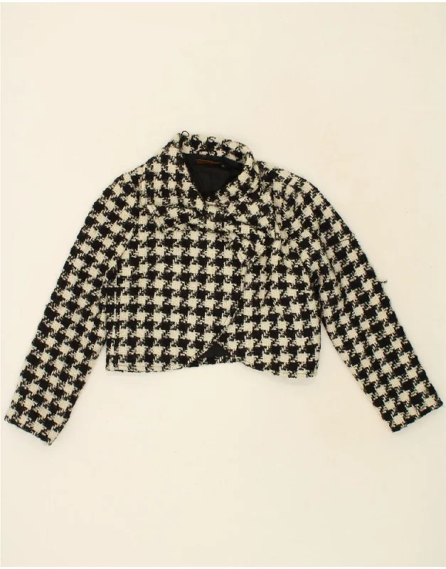 LUISA SPAGNOLI Womens Bolero Jacket IT 46 Large Black Houndstooth Wool Knit Jacket Woven Jacket Fleece Jacket LUISA SPAGNOLI Womens Bolero Jacket IT 46 Large Black Houndstooth Wool Knit Jacket Woven Jacket Fleece Jacket