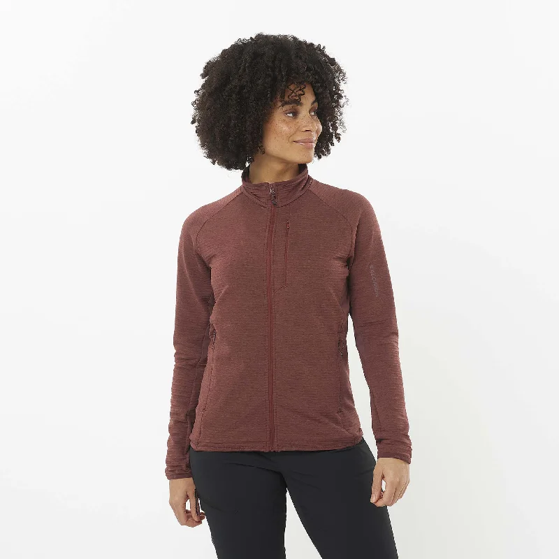 Salomon | Women's Essential Lightwarm Full Zip Midlayer Jacket - Rum Raisin Toggled Jacket Drawstring Jacket Belted Jacket Salomon | Women's Essential Lightwarm Full Zip Midlayer Jacket - Rum Raisin Toggled Jacket Drawstring Jacket Belted Jacket