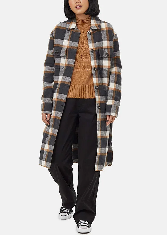 Tentree Women's Heavy Weight Flannel Long Jacket Welt Pockets Slit Pockets Flap Pockets Tentree Women's Heavy Weight Flannel Long Jacket Welt Pockets Slit Pockets Flap Pockets