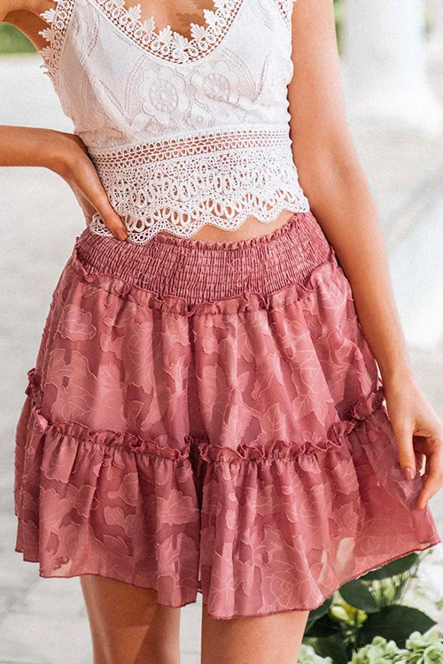 Frilled Elastic Waist Printed Ruffle Mini Skirt patchwork skirt art