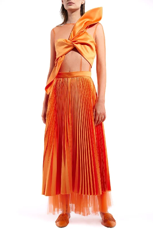 Bow detailed top with razmir pleated skirt silk skirt lustrous