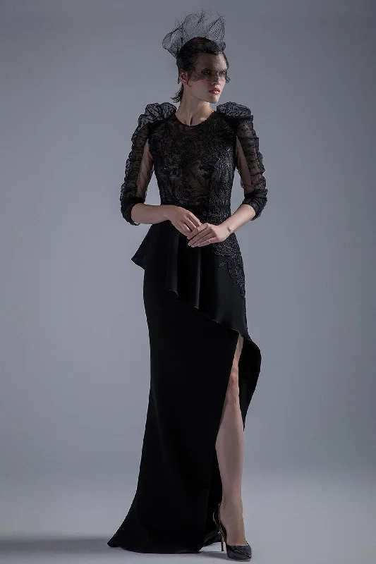 Long sleeves embroidered top with side slit skirt mini skirt trendy