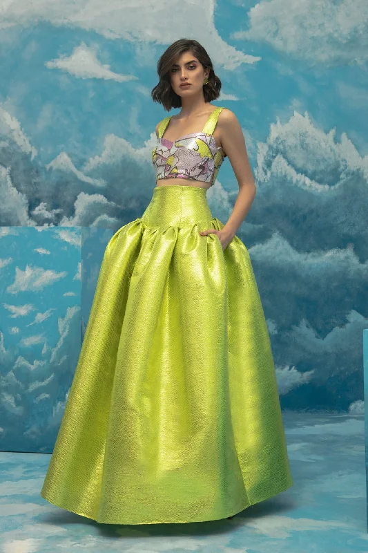 Printed crop top with ball skirt set denim skirt durable