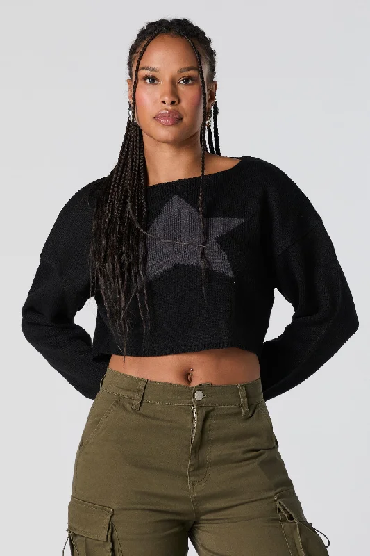 Star Jacquard Knit Cropped Sweater