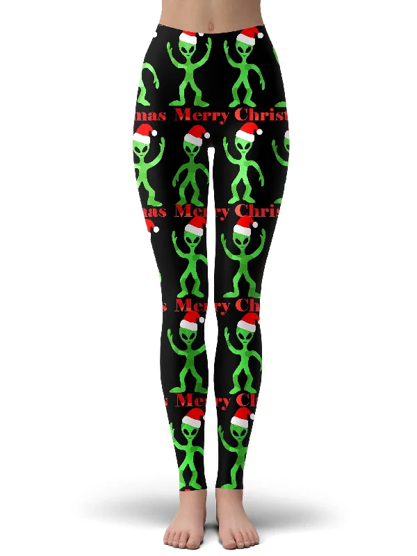 Alien Christmas Leggings Comfortable Ribbed Sports Leggings
