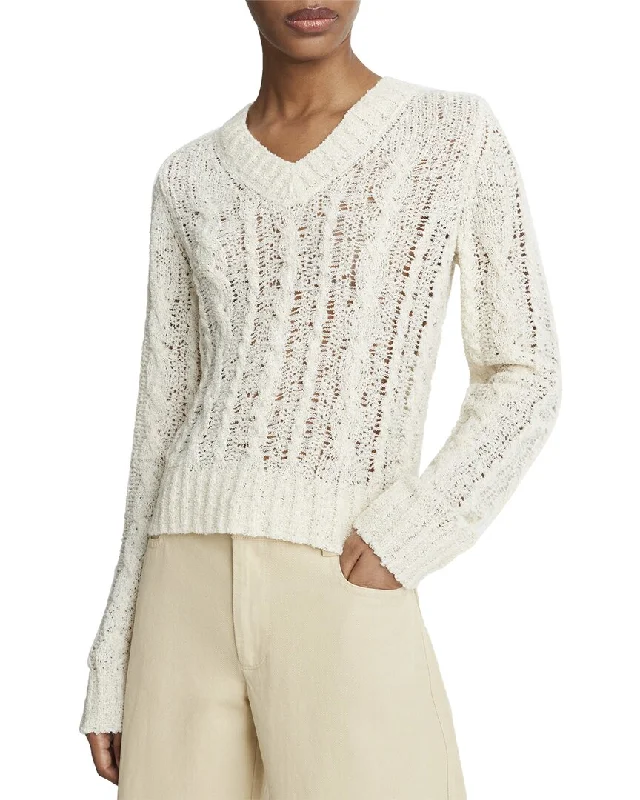 Vince Textured Cable V-Neck Wool & Alpaca-Blend Sweater