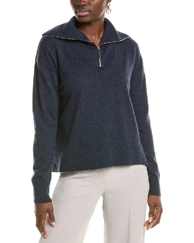 Lafayette 148 New York Half Zip Collared Wool & Cashmere-Blend Sweater