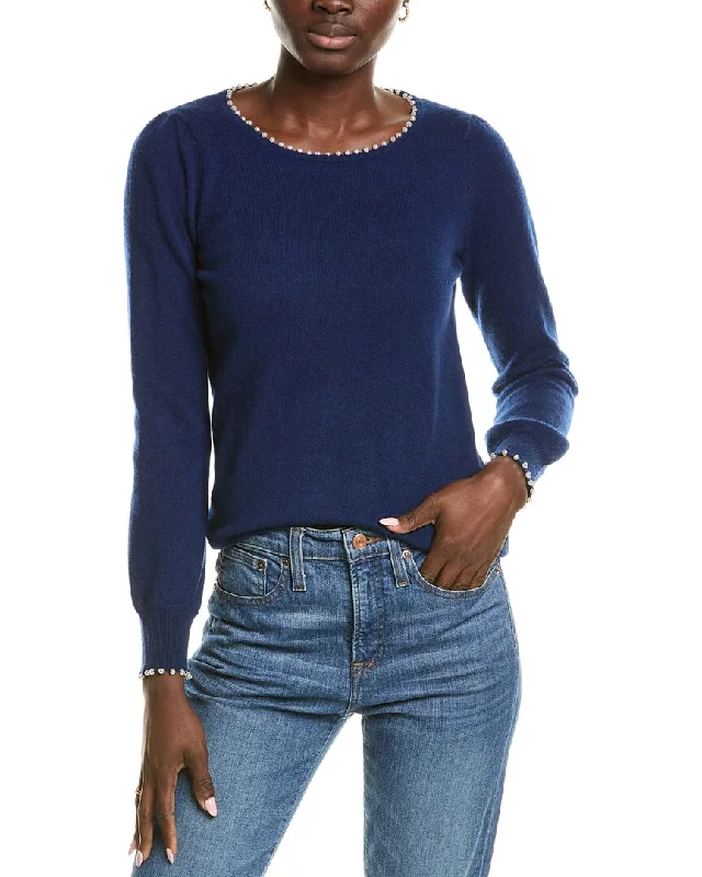 Sofiacashmere Embellished Trim Cashmere Sweater