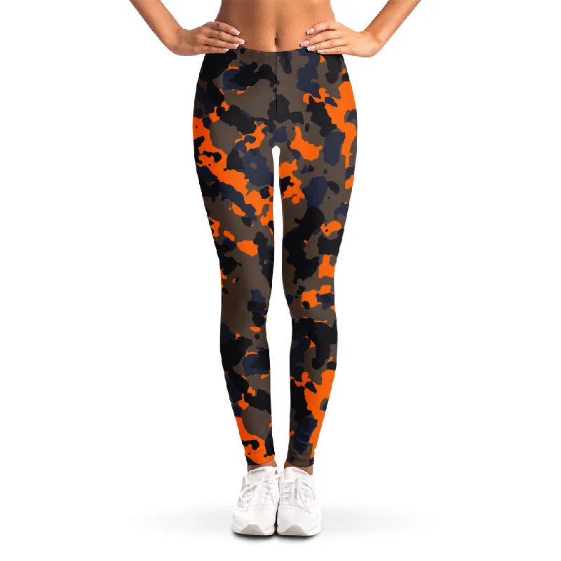 Black And Orange Camouflage Print Women's Leggings