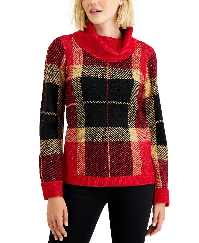 Charter Club Plaid Cowlneck Sweater