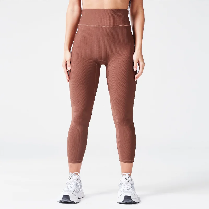 Code Ribbed Leggings 24" - Cappuccino Stylish Stretch Pants Leggings