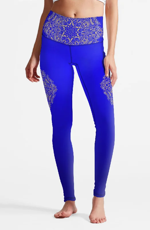 Eco Recycled Fabric Blue Mandala High Waist Leggings