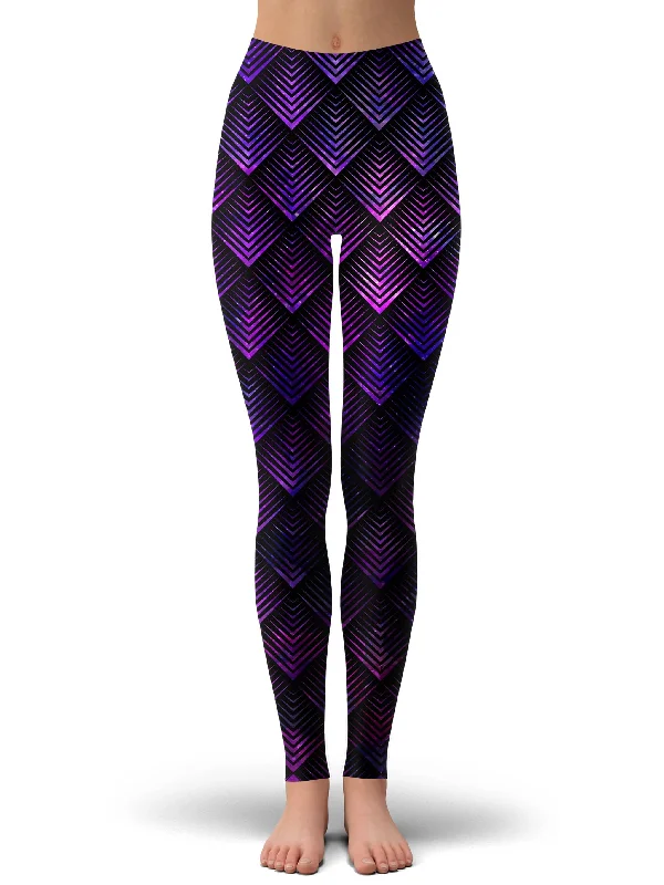 Galactic Dragon Scale Purple Foil Leggings Comfortable Slip-On Compression Leggings