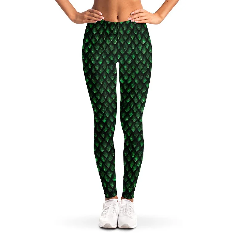 Green Dragon Scales Pattern Print Women's Leggings