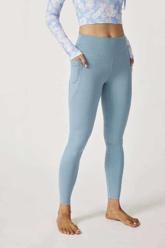 HeyCloud High-waisted Pocket Leggings with Pockets - Light Blue