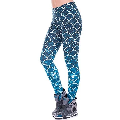 Kanora Middle Waisted Seamless Workout Leggings - Women’s Mandala Printed Yoga Leggings, Tummy Control Running Pants (Mermaid, One Size), Medium