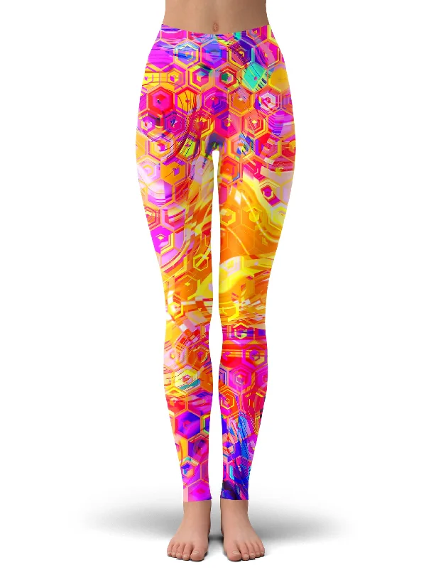 Ornate Drip Leggings Trendy Leather-Look Workout Leggings