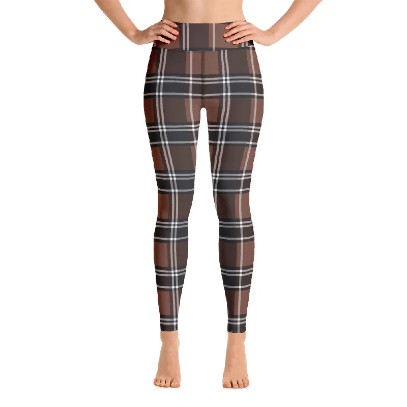 ELEVATED ESSENTIALS, BOOTY BOOSTING HIGH WAISTBAND LEGGING VINTAGE PLAID CHOCOLATE AND BLACK