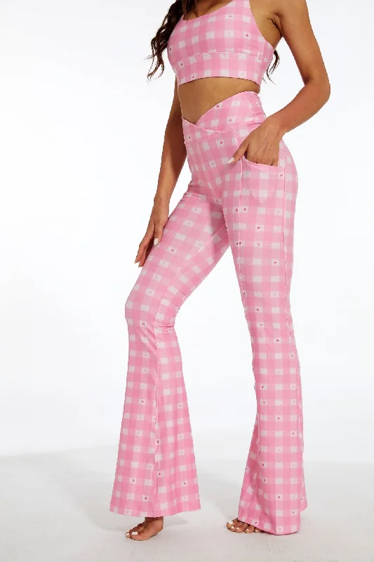 Pink Stars Crossover Flare Leggings