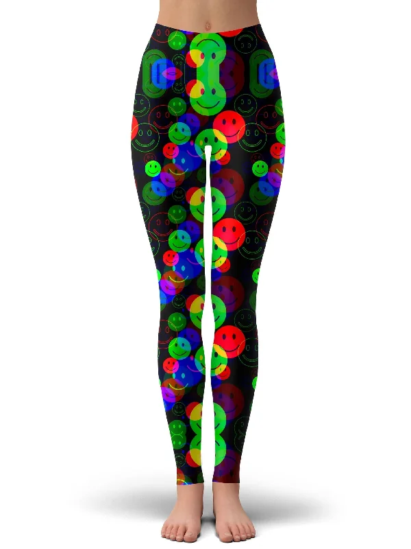 RGB Smile Glitch Leggings Comfortable Slip-On Leggings
