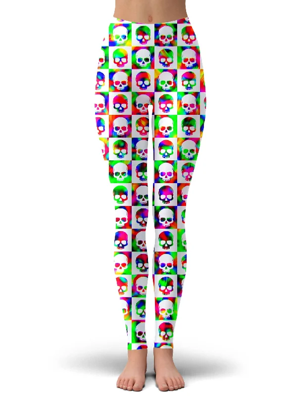 Skull Fam Green Leggings Fashionable Solid Color Tights