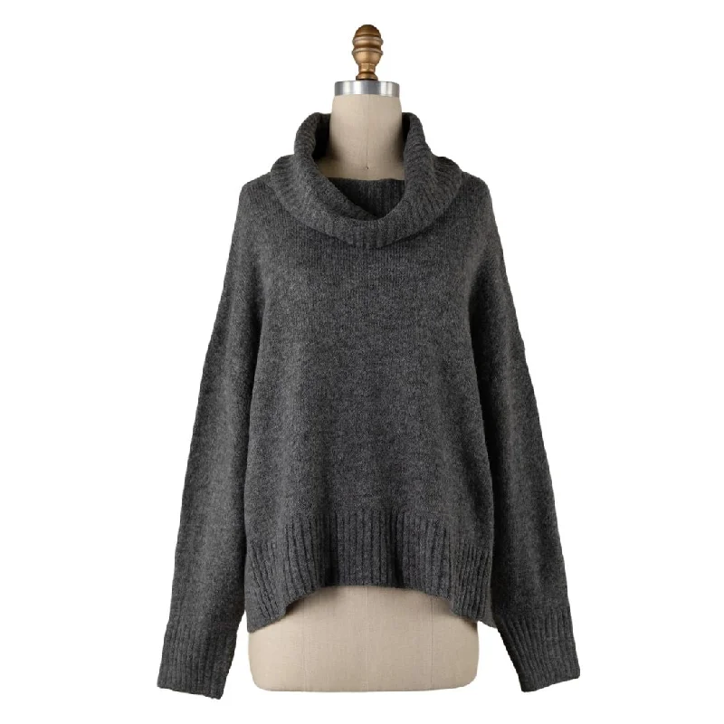 Wide Turtleneck Knit Crop Sweater (Charcoal)