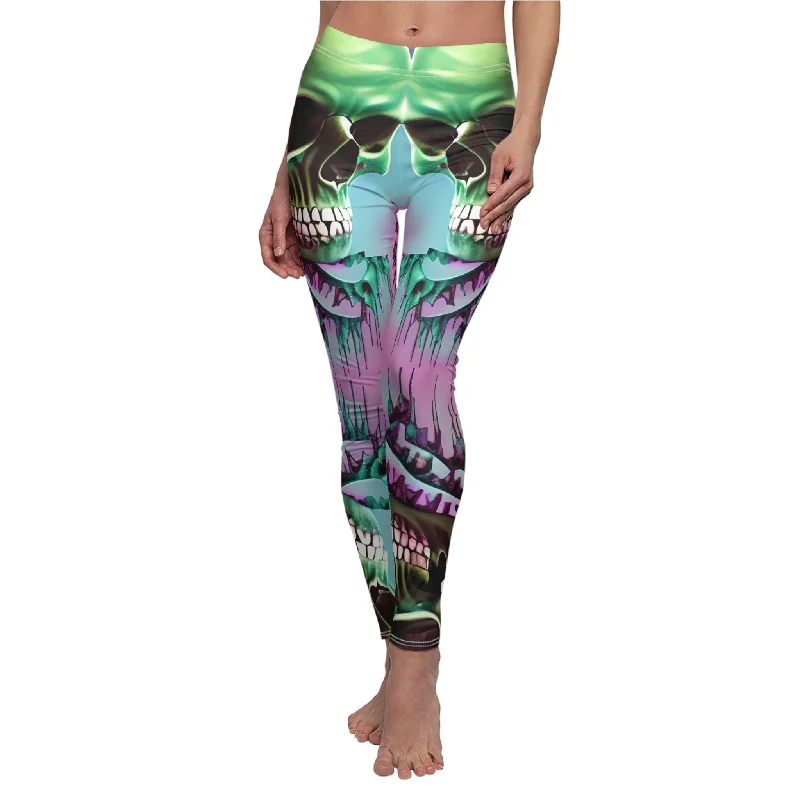 Women's Green Skull Casual Leggings