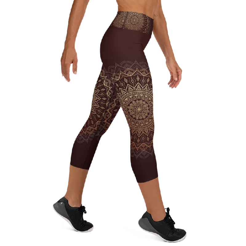 Sandalwood Mandala High Waist Yoga Capri Leggings