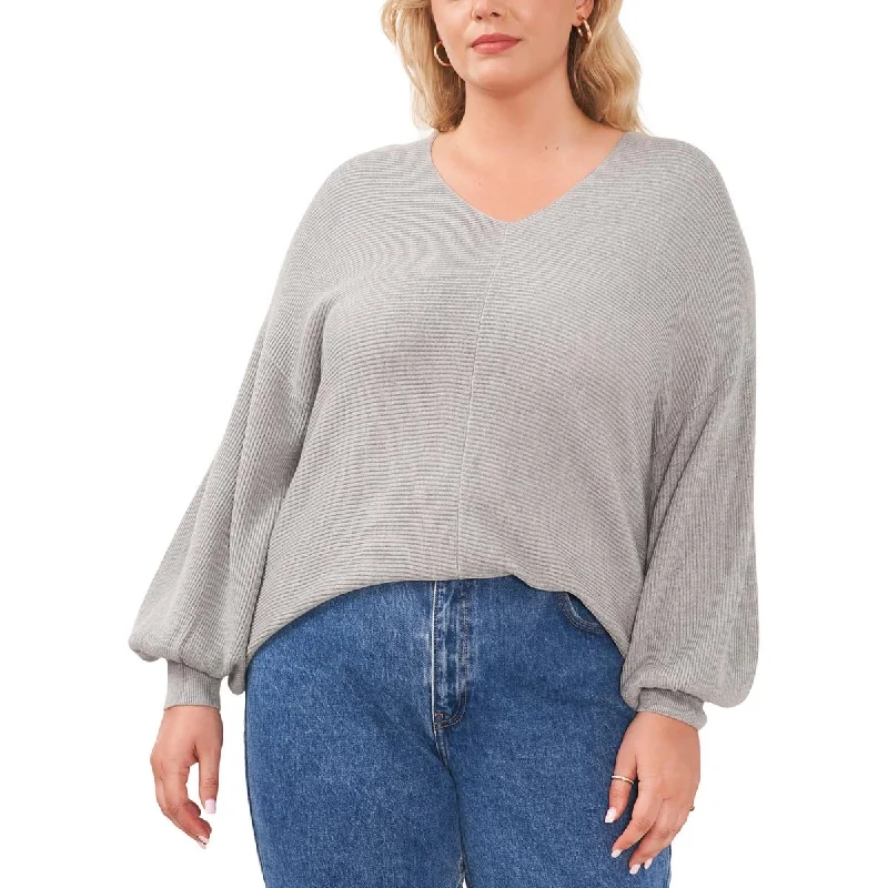 1.State Womens Plus V-Neck Bubble Sleeve Pullover Sweater Stretchy Elastic Breathable 1.State Womens Plus V-Neck Bubble Sleeve Pullover Sweater Stretchy Elastic Breathable
