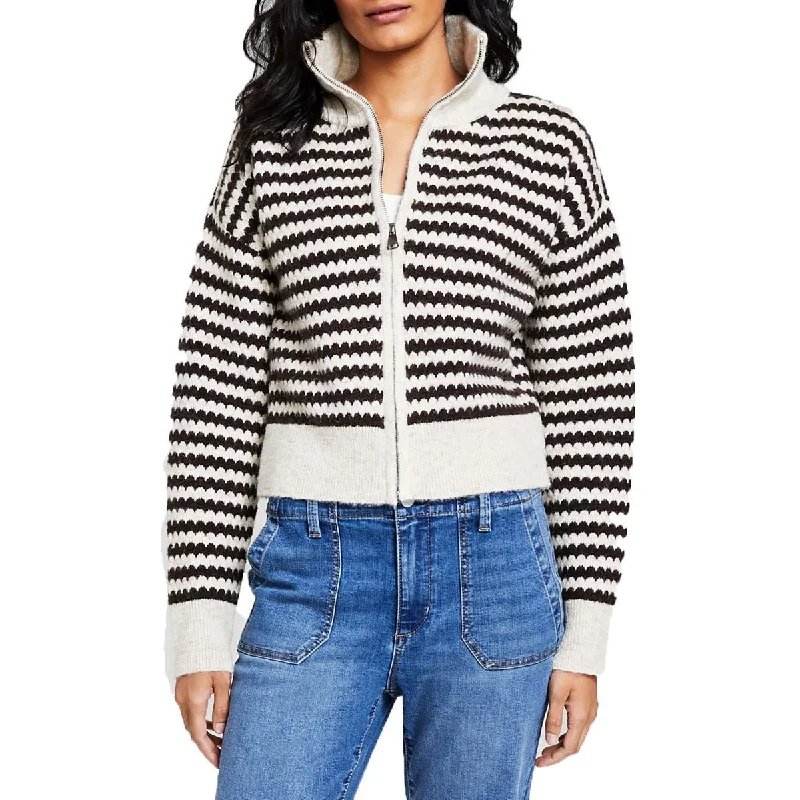 And Now This Womens Cardigan Ribbed Full Zip Sweater Velvet Chenille Corduroy