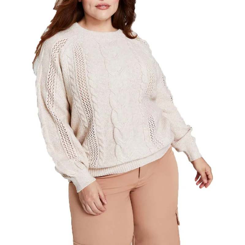 And Now This Womens Crewneck Mixed-Knit Pullover Sweater Neon Metallic Matte