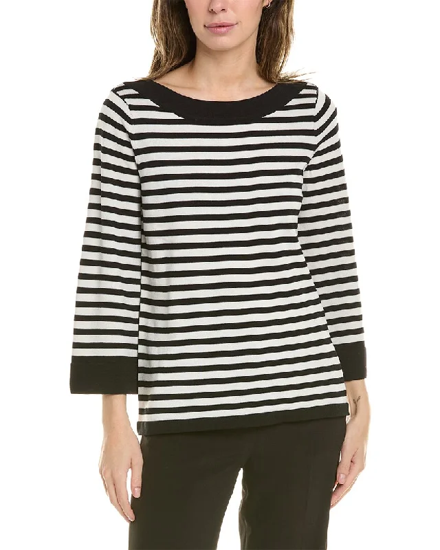 Anne Klein Striped Sweater Stretchy Elastic Breathable