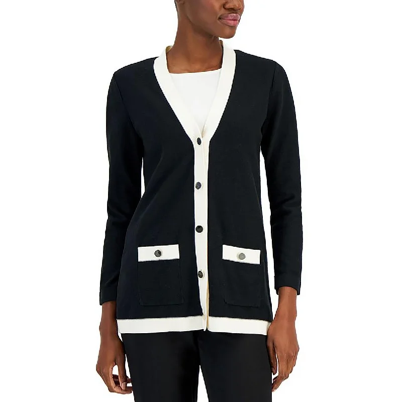 Anne Klein Womens Petites Knit Contrast Cardigan Sweater Faux Fur Fabric Real Fur Fabric Shearling Fabric Anne Klein Womens Petites Knit Contrast Cardigan Sweater Faux Fur Fabric Real Fur Fabric Shearling Fabric