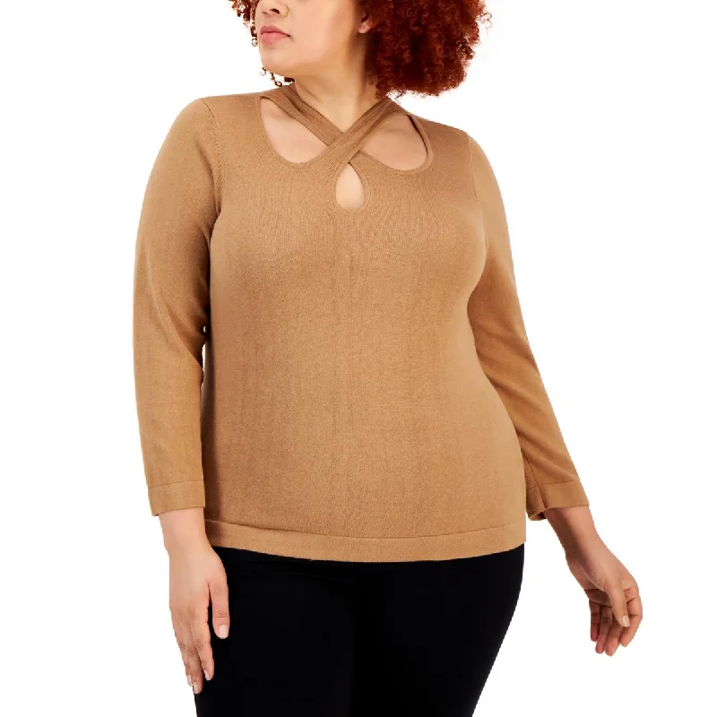 Anne Klein Womens Plus Knit Crossover Pullover Sweater Spandex Rayon Corduroy