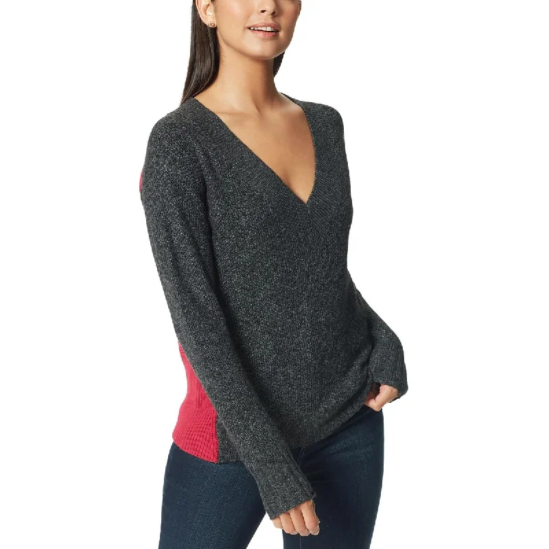 Anne Klein Womens Vacationer Colorblock V-Neck Pullover Sweater Real Fur Shearling Chenille Anne Klein Womens Vacationer Colorblock V-Neck Pullover Sweater Real Fur Shearling Chenille