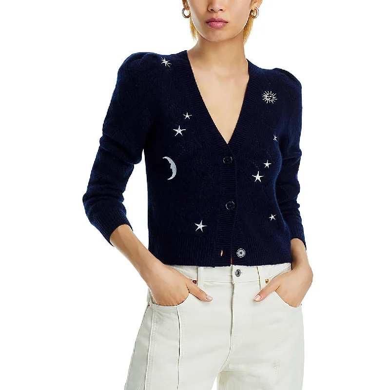 Aqua Cashmere Womens Cashmere Embroidered Cardigan Sweater Boxy Sweater Fitted Sweater A-Line