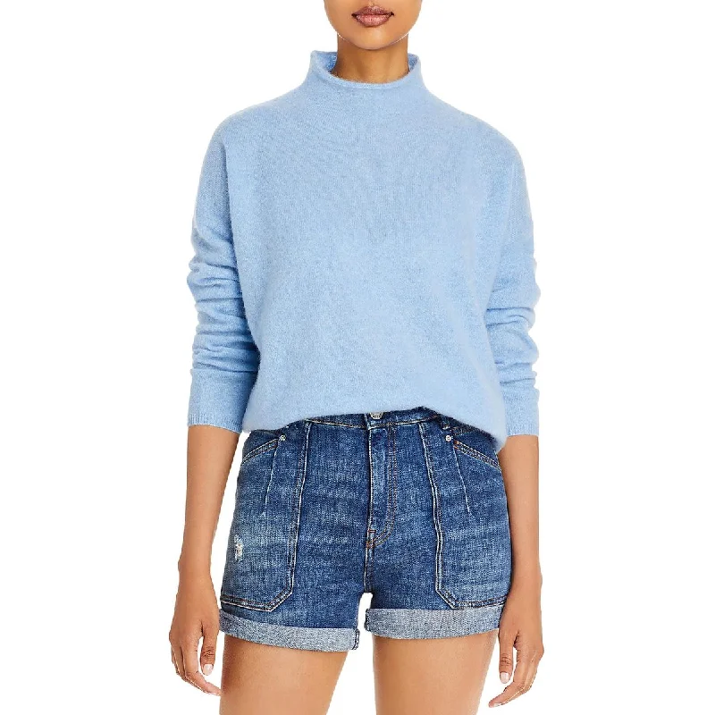 Aqua Cashmere Womens Cashmere Ribbed Trim Funnel-Neck Sweater Stylish Fashionable Trendy Aqua Cashmere Womens Cashmere Ribbed Trim Funnel-Neck Sweater Stylish Fashionable Trendy