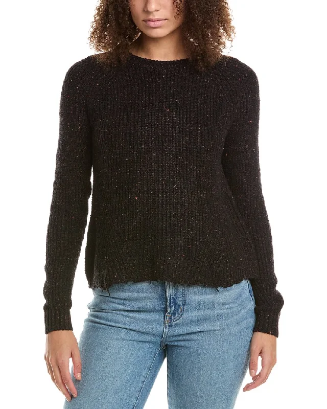 Autumn Cashmere Distressed Wool & Silk-Blend Sweater Notch Collar Peter Pan Collar Cowl Neck