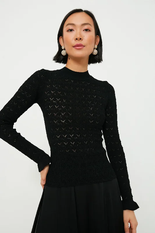 Black Rue Fine Knit Gauge High Neck Sweater Handmade Hand-knitted Hand-woven