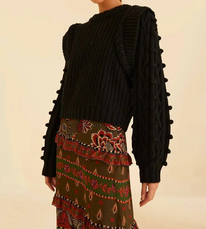 Braided Sweater In Black Boat Neck Shawl Collar Notched Collar