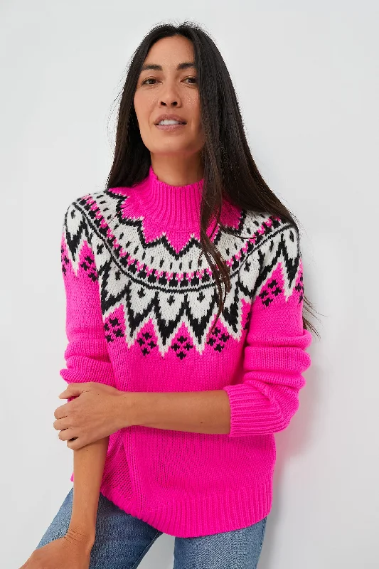 Bright Pink Kienna Sweater Zippered Buttoned Snapped