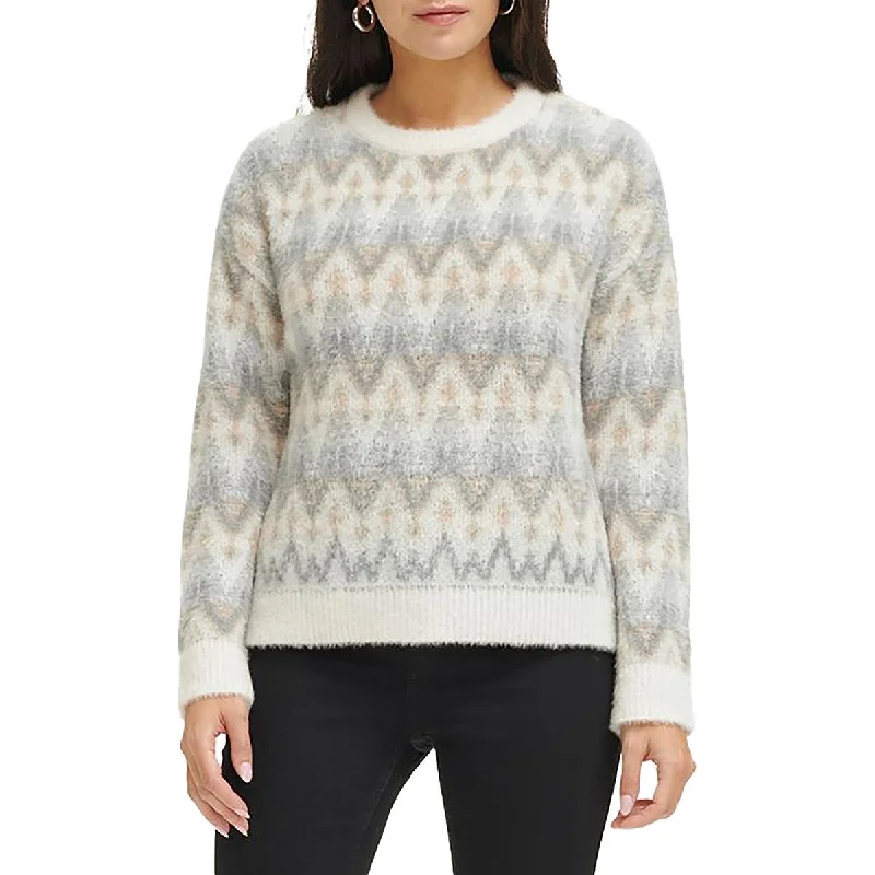Calvin Klein Womens Fair Isle Long Sleeve Crewneck Sweater Bright Pastel Dark