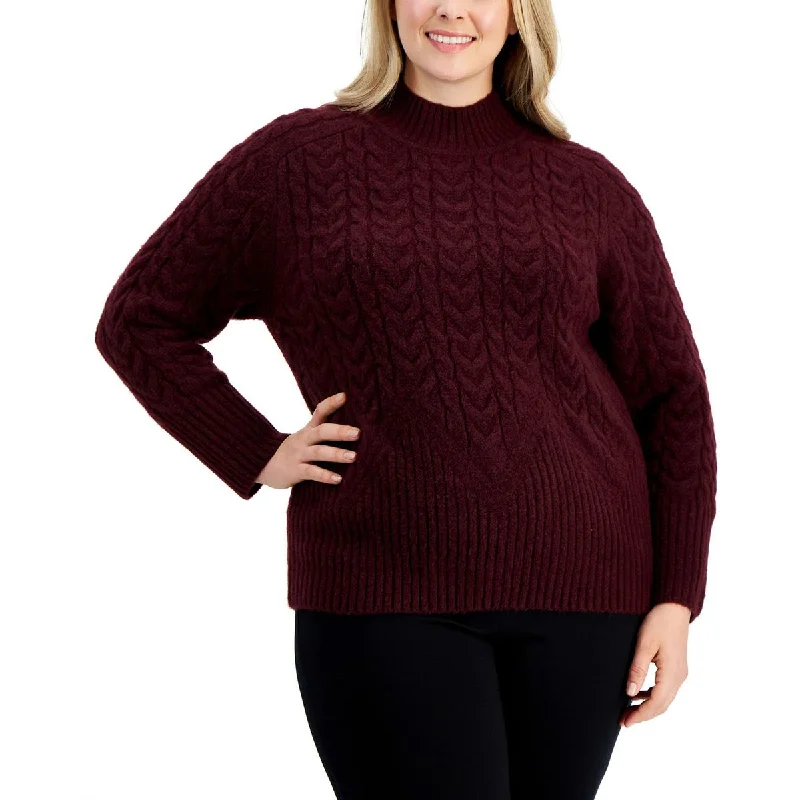 Calvin Klein Womens Plus Cable Knit Ribbed Mock Turtleneck Sweater Polka Dot Checkered Tartan Calvin Klein Womens Plus Cable Knit Ribbed Mock Turtleneck Sweater Polka Dot Checkered Tartan