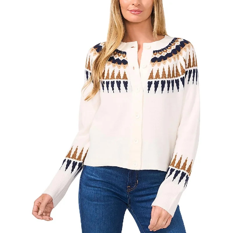 CeCe Womens Knit Ribbed Trim Cardigan Sweater Tailored Straight A-Line