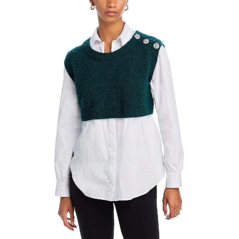 Cinq a Sept Womens Wool Blend Embellished Sweater Vest Front Pockets Side Pockets Patch Pockets Cinq a Sept Womens Wool Blend Embellished Sweater Vest Front Pockets Side Pockets Patch Pockets