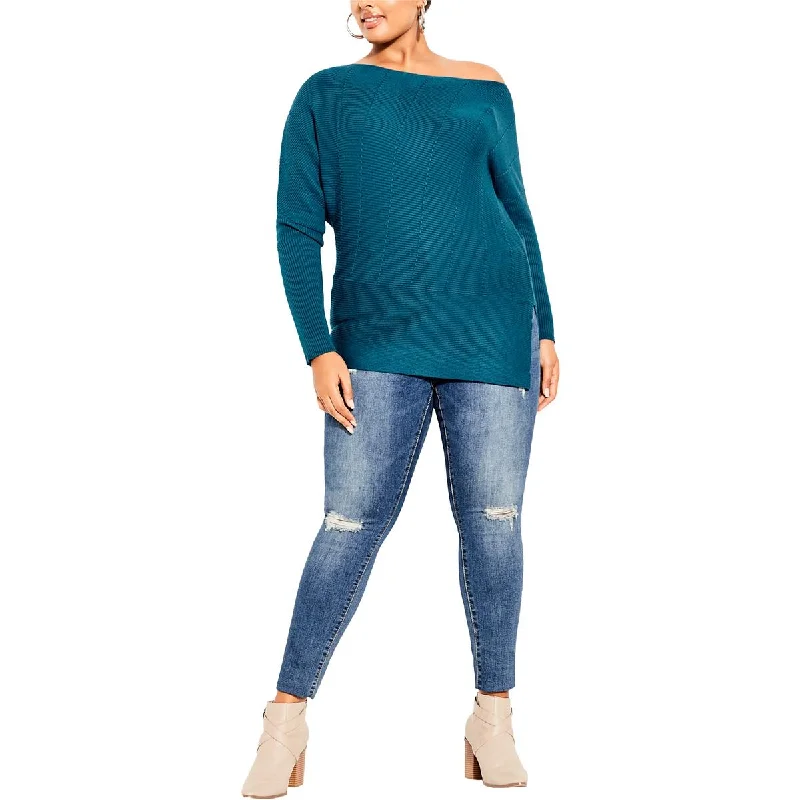 City Chic Womens Ribbed Top Pullover Sweater Polka Dot Checkered Tartan