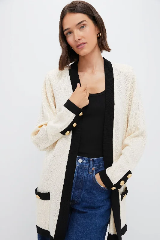Cream and Black Georgie Sweater Hooded Caped Shawl Collar