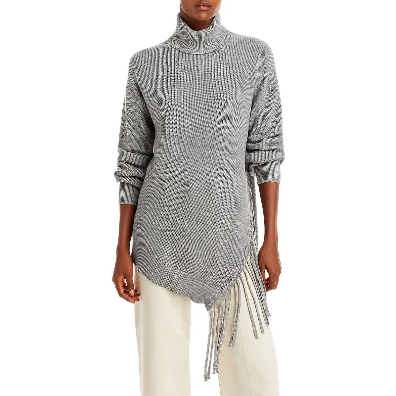 Cupio Womens Fringe Slit Turtleneck Sweater Casual Formal Business