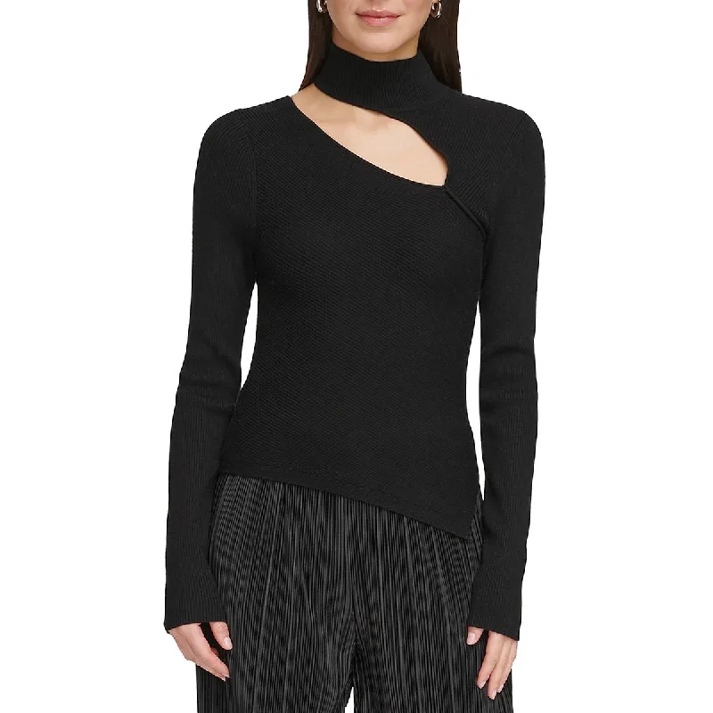 DKNY Womens Cutout Mock-Neck Pullover Sweater Mesh Blend Leather Blend Suede Blend
